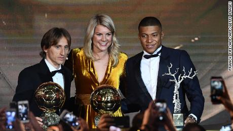 From left to right -- Luka Modric, Ada Hegerberg and Kylian Mbappe