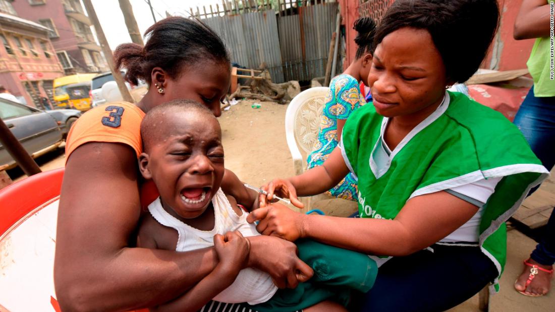 A young boy reacts as a health worker administers a measles vaccine in Lagos. Nigeria is one of three countries where up to about 8.1 million children remain un-vaccinated from measles, according to the &lt;a href=&quot;http://www.who.int/news-room/fact-sheets/detail/measles&quot; target=&quot;_blank&quot;&gt;World Health Organization&lt;/a&gt;.