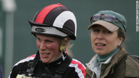 Zara Phillips (left) jokes with her mother Princess Anne at Badminton in 2008.