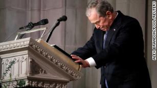 Former President George W. Bush speaks at the State Funeral for his father, former President George H.W. Bush, at the National Cathedral, Wednesday, Dec. 5, 2018, in Washington. Alex Brandon/Pool via REUTERS