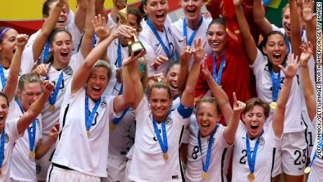 USA celebrate winning the Women&#39;s World Cup in Canada in 2015.