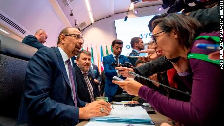 Saudi Arabia&#39;s Energy Minister Khalid al-Falih attends the 175th OPEC Conference of Organization of the Petroleum Exporting Countries (OPEC) in Vienna,Austria on December 06, 2018. (Photo by JOE KLAMAR / AFP)        (Photo credit should read JOE KLAMAR/AFP/Getty Images)