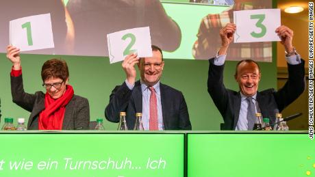 Left to right, Annegret Kramp-Karrenbauer, Jens Spahn and Friedrich Merz are bidding to succeed Angela Merkel as leader of the CDU.