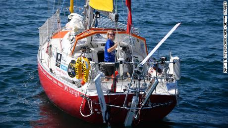 Susie Goodall leaves Les Sables d'Olonne, France, July 1, on the DHL Starlight at the start of the around-the-world Golden Globe Race. 