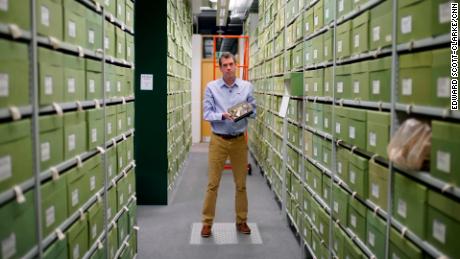 Tom Prescott in the fungarium at Royal Botanic Gardens Kew, which holds approximately 1.25 million specimens of fungi. 