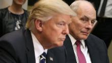 WASHINGTON, DC - JANUARY 31:  Homeland Security Secretary John Kelly listens as U.S. President Donald Trump delivers remarks at the beginning of a meeting with government cyber security experts in the Roosevelt Room at the White House January 31, 2017 in Washington, DC. Citing the hack of computers at the Democratic National Committee by Russia, Trump said that the private and public sectors must do more to prevent and protect against cyber attacks.  (Photo by Chip Somodevilla/Getty Images)