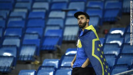 A Boca Juniors fan in the stands following his team's 3-1 loss to River Plate.