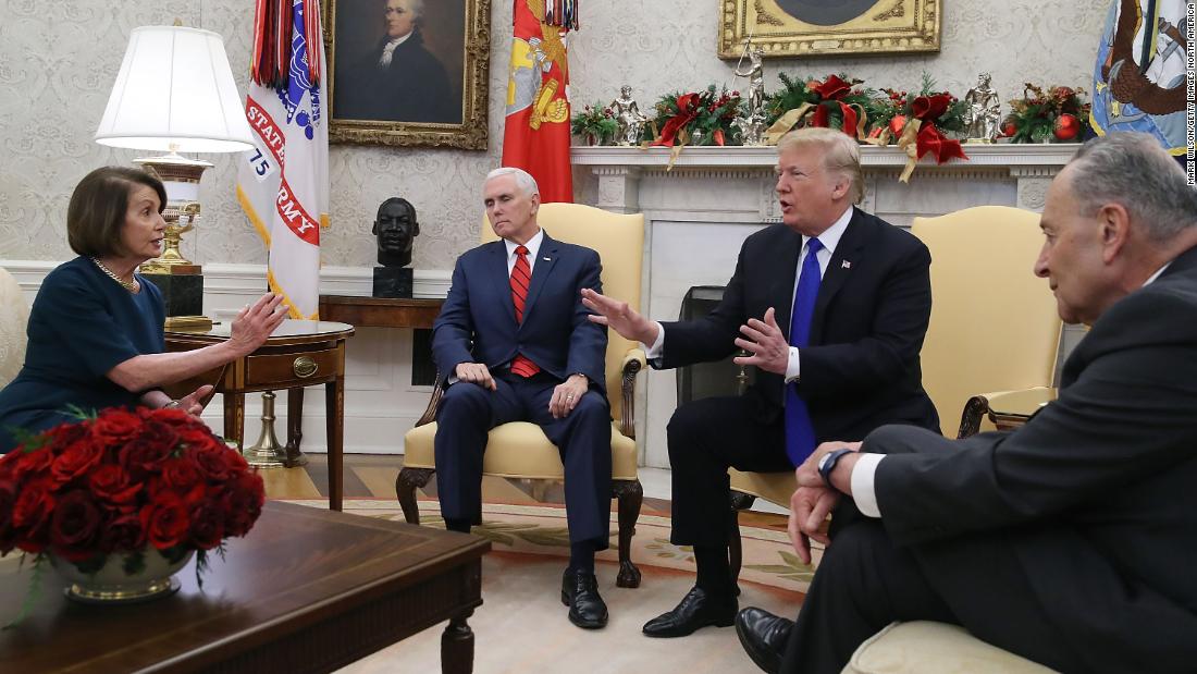 Image result for President Donald Trump speaks next to Vice President Mike Pence (2ndL) while meeting with Senate Democratic Leader Chuck Schumer (D-NY) and House Democratic Leader Nancy Pelosi (D-CA) at the White House.