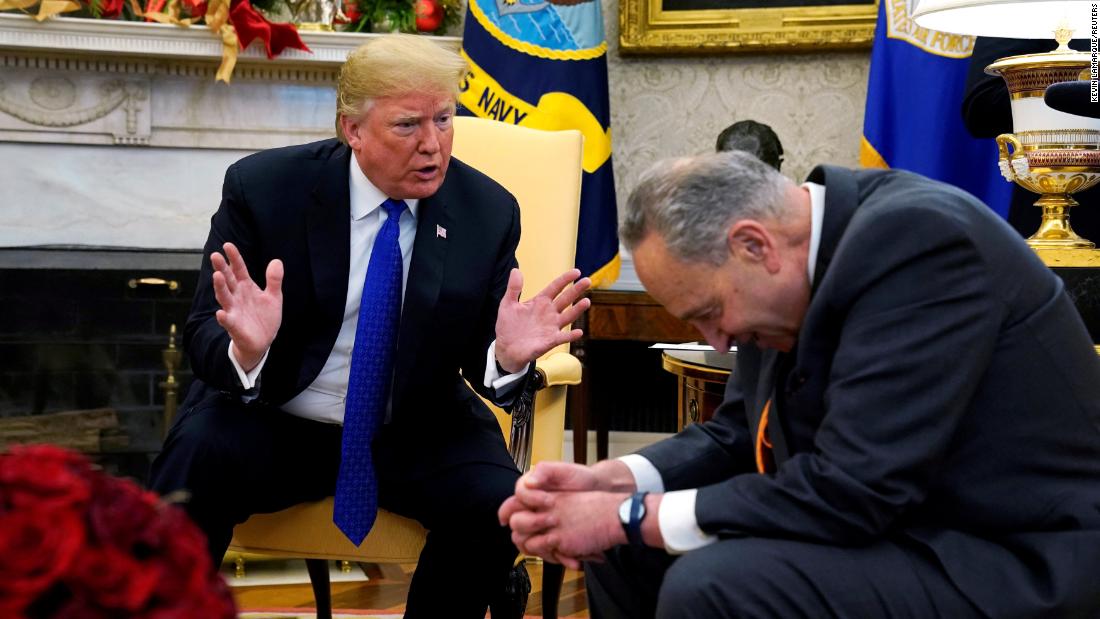 Schumer's body language was very interesting throughout the meeting, as he slouched forward and nodded his head during Trump's comments, clasping his hands and letting Trump speak. But after a barb about the 2018 midterms seemed to get under Trump's skin, Schumer drew from Trump this pledge: &quot;I am proud to shut down the government for border security, Chuck.&quot;