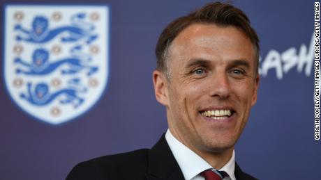 BURTON-UPON-TRENT, ENGLAND - JANUARY 29:  Head Coach of England Women, Phil Neville speaks during a England Women&#39;s Press Conference at St Georges Park on January 29, 2018 in Burton-upon-Trent, England.  (Photo by Gareth Copley/Getty Images)