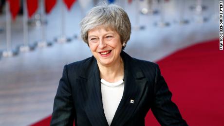 UK Prime Minister Theresa May arrives at the EU leaders&#39; summit in Brussels on Thursday.