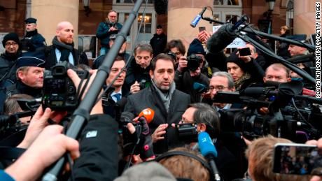 French Interior Minister Christophe Castaner speaks Friday at a press conference in Strasbourg.