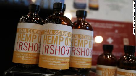   Hamps oil products appear during the Cannabis World Congress in New York. 