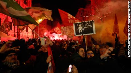 People protesting outside parliament on December 16. 