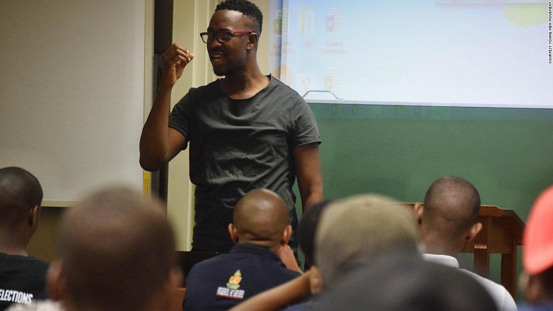 Kabelo Chabalala, the founder of Young Men&#39;s Movement, gives an address to men at the University of Pretoria. The talks center around &quot;positive masculinity, being a better generation of men and talking about the challenges we face as men in the midst of being sidelined,&quot; he says. 