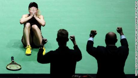Svitolina reacts after winning the season-ending WTA Finals.