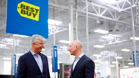 Joly and Jeff Bezos announced a partnership between Best Buy and Amazon earlier this year.