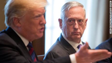 WASHINGTON, DC - APRIL 3: (AFP-OUT) U.S. Defense Secretary James Mattis (C) and Energy Secretary Rick Perry (R) listen to President Donald Trump speak during a luncheon with the leaders of Estonia, Latvia and Lithuania on April 3, 2018 at The White House in Washington, DC. The President answered questions from the media about a wide range of issues including illegal immigration from Mexico and relations with Russia. (Photo by Chris Kleponis/Pool/Getty Images)