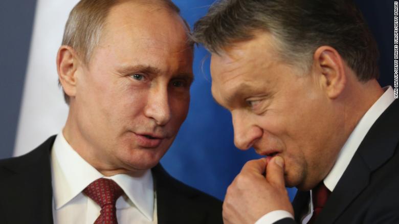 Viktor Orban (R) is seen as Vladimir Putin&#39;s closest ally in the EU. 