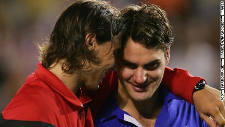 Rafael Nadal (left) consoles Roger Federer after the Spaniard won the 2009 Australian Open. 