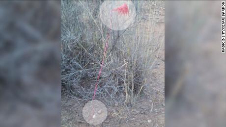 The remnants of the balloon, top, and the crumpled note, bottom.