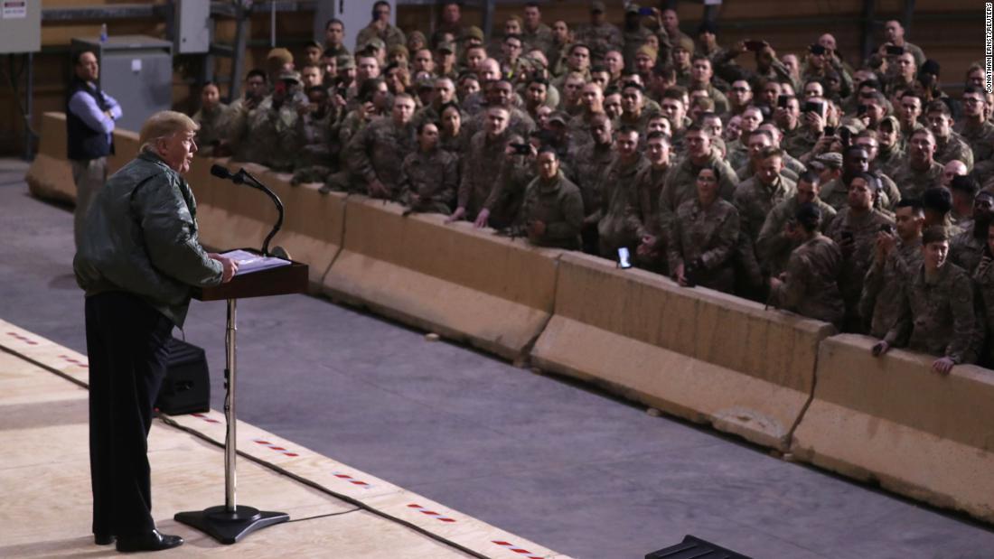 President Trump delivers remarks to the troops.