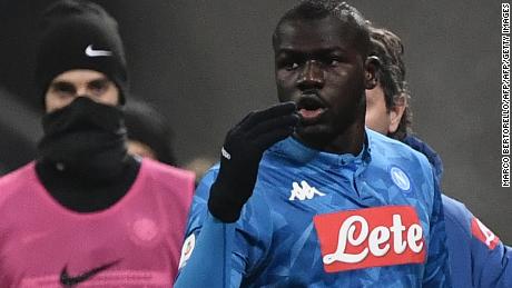 Koulibaly reacts after receiving a red card.