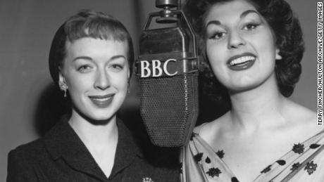 June Whitfield (left) and Alma Cogan rehearse for 'Take It From Here' in 1953. 