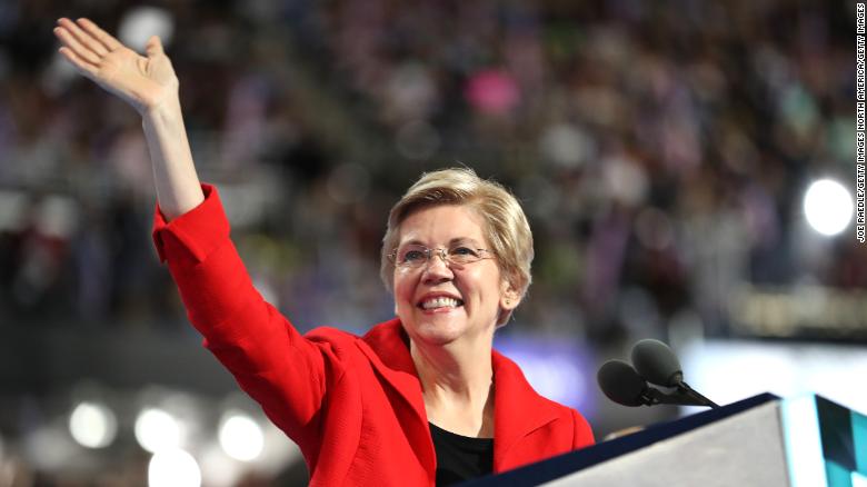PHILADELPHIA, PA - JULY 25:  Sen. Elizabeth Warren (D-MA) acknowledges the crowd as she walks on stage to deliver remarks on the first day of the Democratic National Convention at the Wells Fargo Center, July 25, 2016 in Philadelphia, Pennsylvania. An estimated 50,000 people are expected in Philadelphia, including hundreds of protesters and members of the media. The four-day Democratic National Convention kicked off July 25.  (Photo by Joe Raedle/Getty Images)