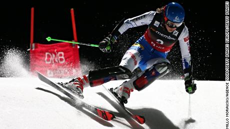 Slovak skier Petra Vlhova on her way to victory in the women's event at the Oslo city parallel slalom event.