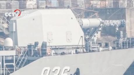 A screengrab from China state media CCTV purports to show railgun technology on a PLA Navy landing ship.