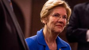 WASHINGTON, DC - JANUARY 03: Sen. Elizabeth Warren (D-MA) is pictured during a mock swearing in ceremony with Vice President Mike Pence on Capitol Hill on January 3, 2019 in Washington, DC. (Photo by Zach Gibson/Getty Images)