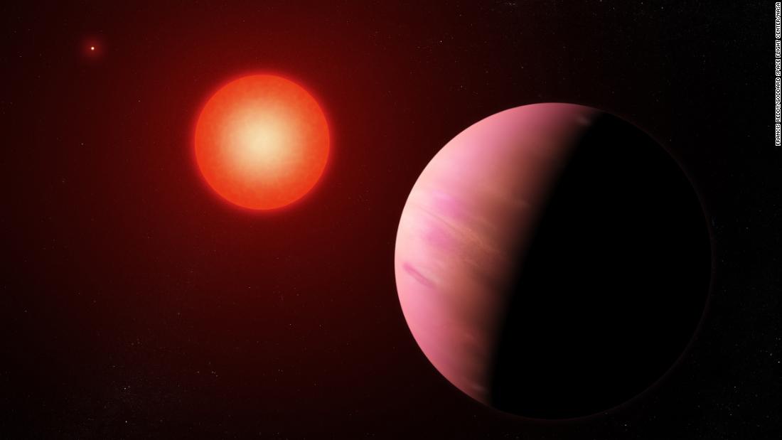 This artist&#39;s illustration shows newly discovered exoplanet K2-288Bb, 226 light-years away and half the size of Neptune. It orbits the fainter member of a pair of cool M-type stars every 31.3 days. 