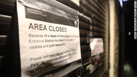  A 'closed' sign is posted a shuttered entrance station at Joshua Tree National Park in California on January 3.