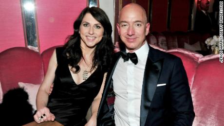 Jeff and MacKenzie Bezos attend the Amazon Studios Oscar Celebration in West Hollywood, California, in 2017.
