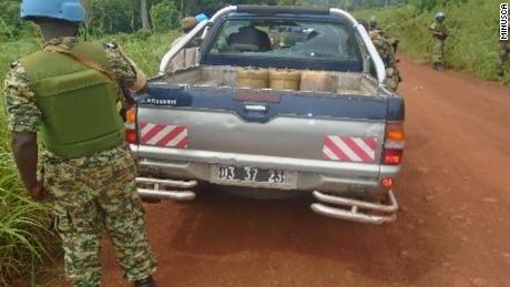 The Mitsubishi 4x4 that carried the journalists from Bangui, its rear window smashed by bullets.