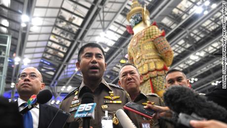 Thai immigration police chief Surachate Hakparn speaks to journalists Friday about Qunun's case at Suvarnabhumi Airport in Bangkok.