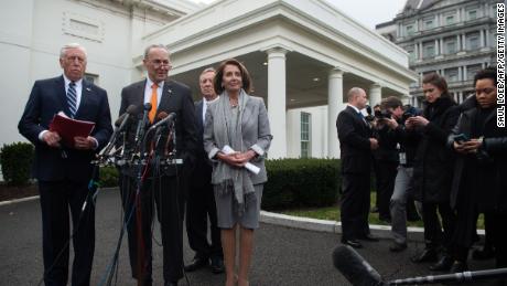 US Speaker of the House Nancy Pelosi, Senate Democratic Leader Chuck Schumer, House Democratic Whip Steny Hoyer and Senate Democratic Whip Dick Durbin appeared at the White House after shutdown talks with Donald Trump.