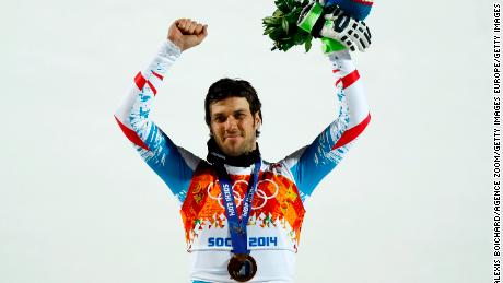 SOCHI, RUSSIA - FEBRUARY 22: (FRANCE OUT) Mario Matt of Austria wins the gold medal during the Alpine Skiing Men&#39;s Slalom at the Sochi 2014 Winter Olympic Games at Rosa Khutor Alpine Centre on February 22, 2014 in Sochi, Russia. (Photo by Alexis Boichard/Agence Zoom/Getty Images)