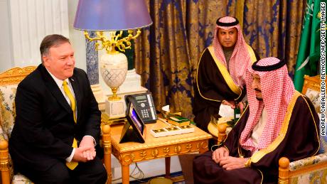 Saudi Arabia&#39;s King Salman bin Abdulaziz meets with US Secretary of State Mike Pompeo  at the Royal Court in Riyadh.