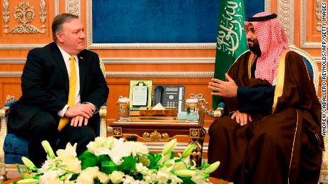 US Secretary of State Mike Pompeo meets with Saudi Crown Price Mohammed bin Salman at the Royal Court in Riyadh on January 14, 2019. 