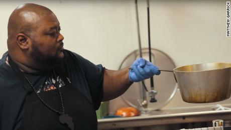 Gilliam at work in his Memphis kitchen.