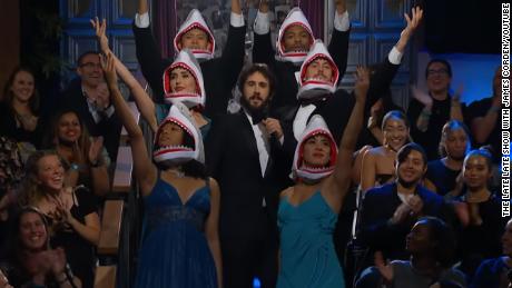 Josh Groban gave a stirring performance as "Daddy Shark" on "The Late Show with James Corden" in September, 2018. 