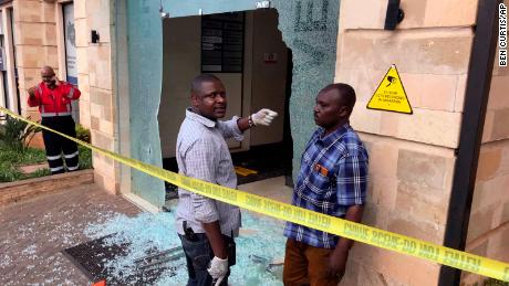 Security forces at the scene of a blast in Nairobi.