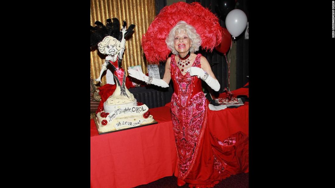 Channing dons a &quot;Hello, Dolly!&quot; costume during her 90th birthday celebration in Hollywood in February 2011.