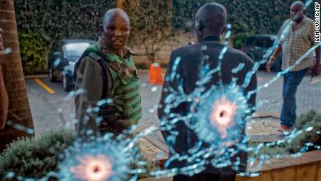 Terrorists attacked an upscale hotel complex in Nairobi on Tuesday, leaving windows riddled with bullet holes. 