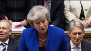 Prime Minister Theresa May faces parliament for the first time after a historic deafeat for her government over Brexit. CREDIT Parliamentlive.com