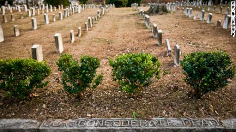 Graves of Confederate soldiers line Oakland Cemetery.