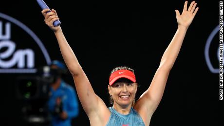 Maria Sharapova celebrates after beating Caroline Wozniacki at the Australian Open. 