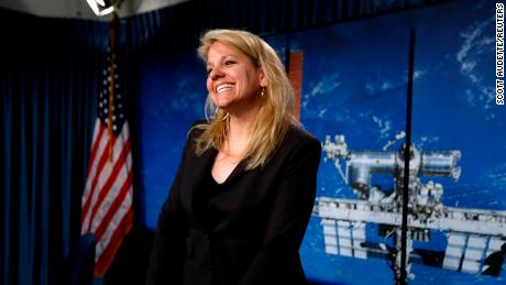 Gwynne Shotwell smiles after a news conference in 2013 at the Kennedy Space Center in Cape Canaveral, Florida.